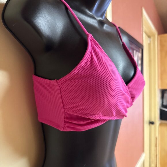 Forever 21 Pink Ribbed Wrap Bikini Top With Adjustable Straps Size S - Picture 6 of 10